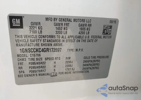 2016 Chevrolet Tahoe Ltz из США, поврежденный, VIN 1GNSCCKC4GR172697